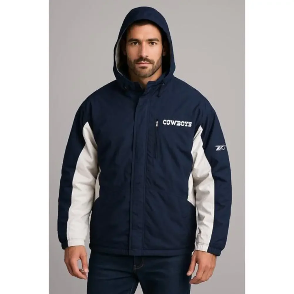 Vintage Reebok Label DALLAS COWBOYS On-Field Zippered 2XL Winter Hoodie‎ Jacket
